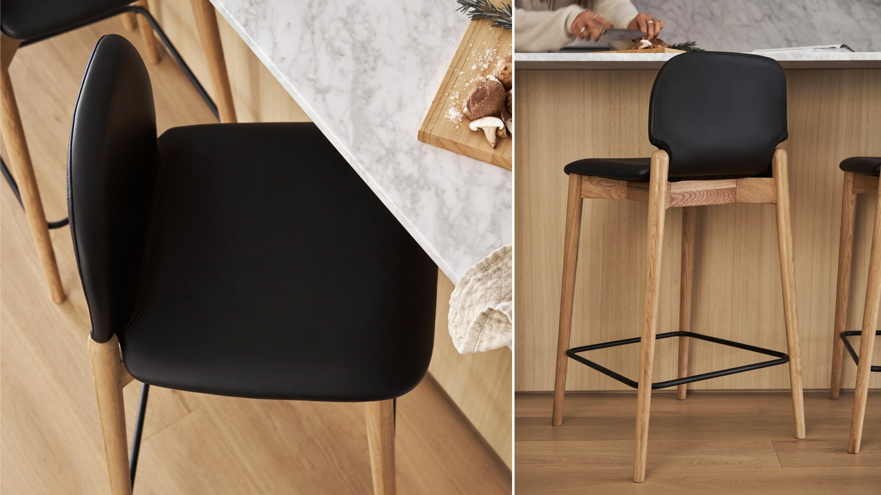 Dine In Counter Stool, Oak/Black Leather - Image 3