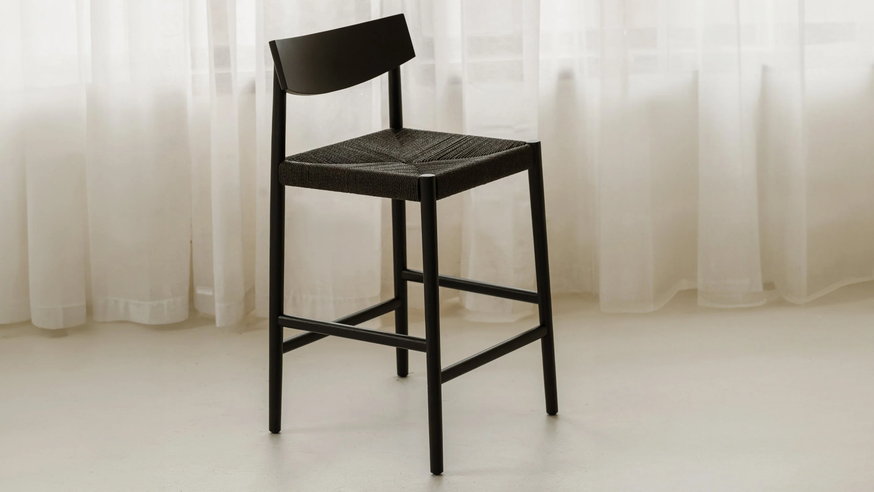 Dinner Guest Counter Stool, Black Oak/ Black Papercord Seat - Image 3