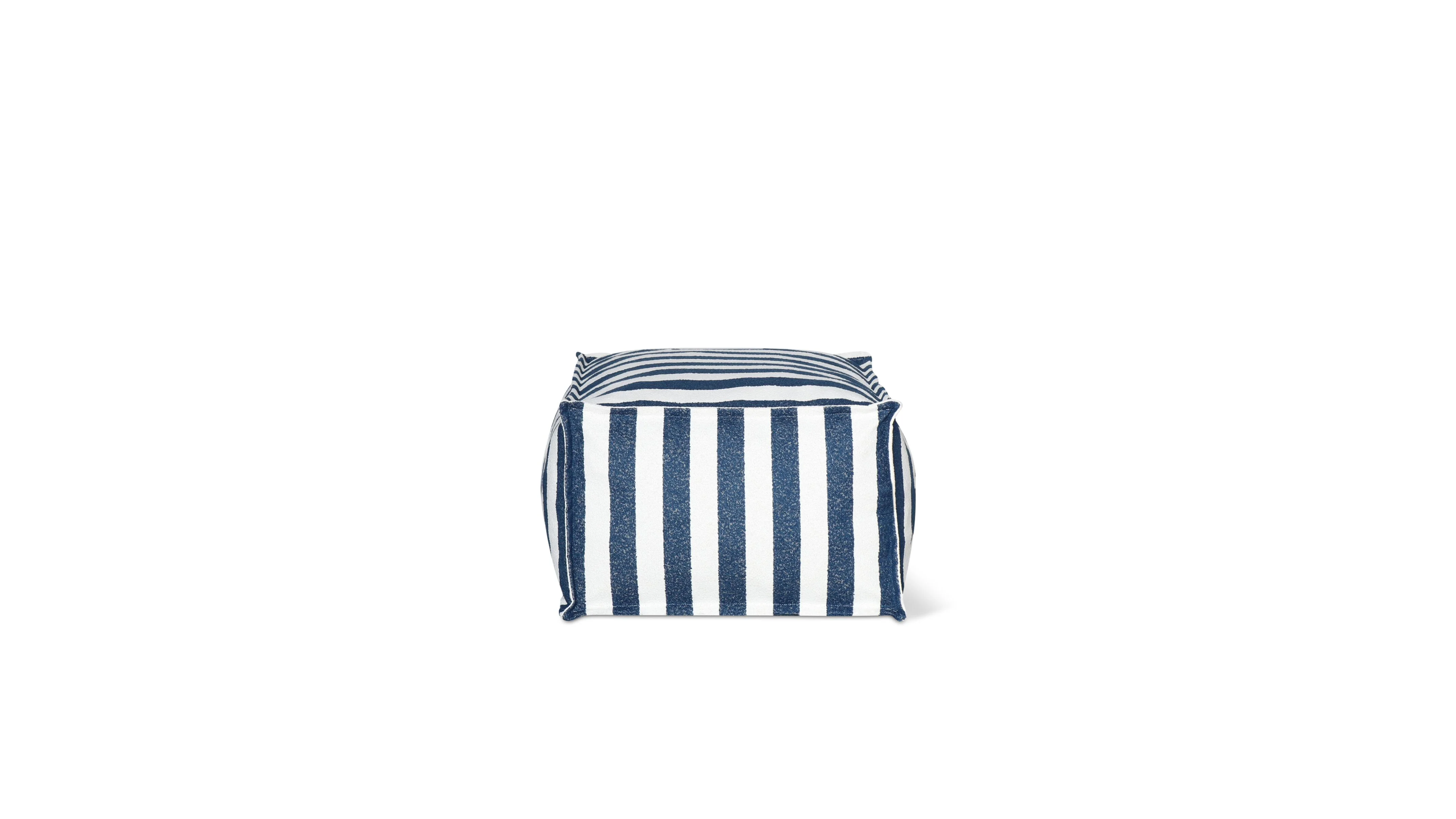 Make Waves Outdoor Ottoman, Ocean Stripe - Image 3